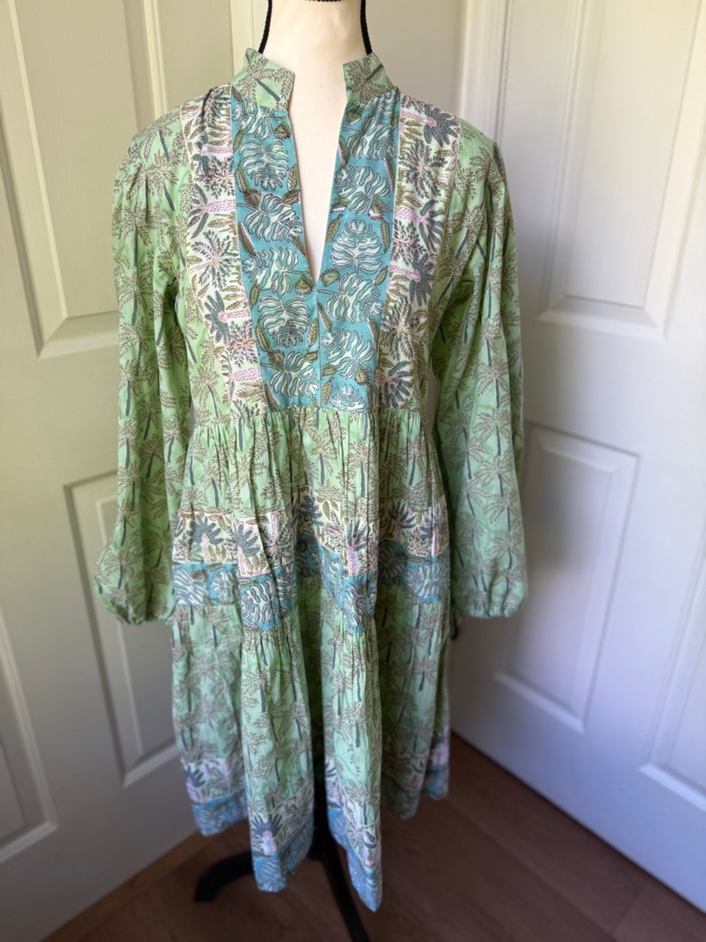 VICTORIA DUNN Santorini Mini Dress Green Palm Size Small